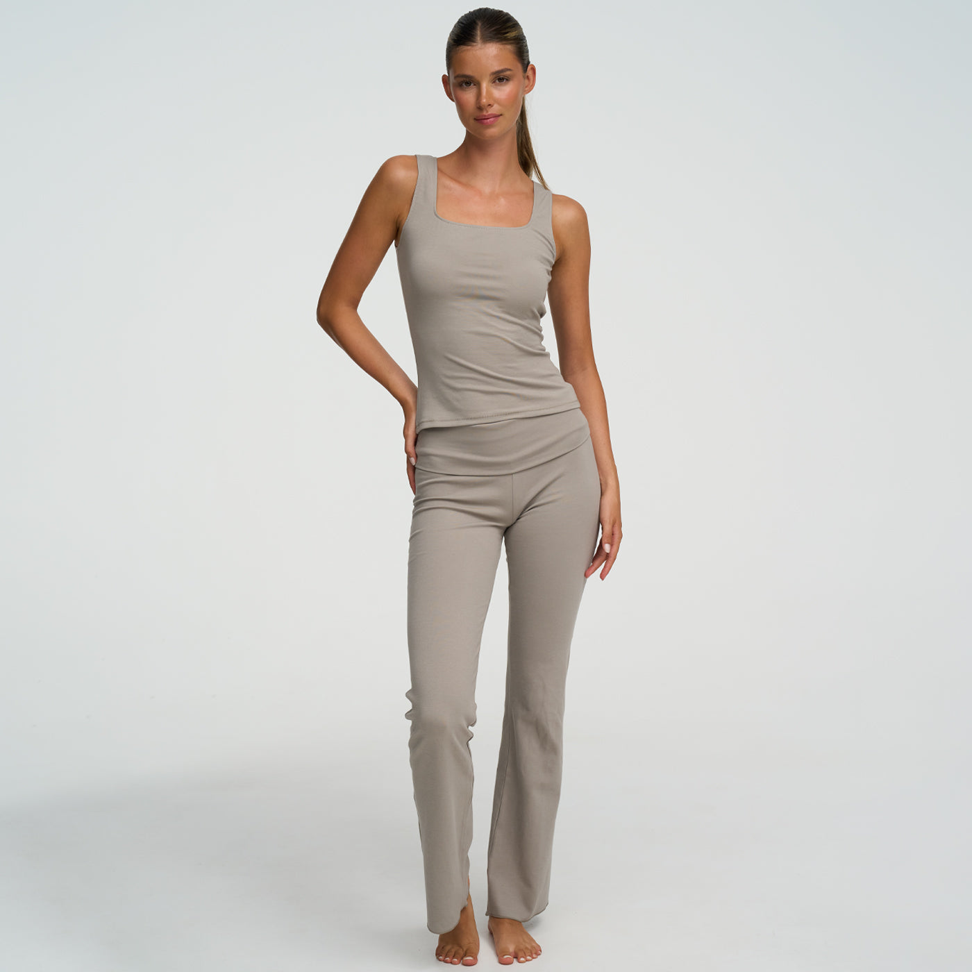Cotton tank top with square neckline