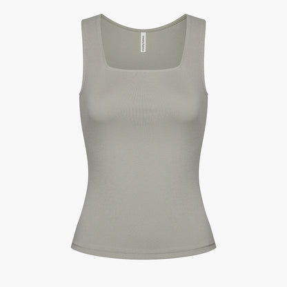 Cotton tank top with square neckline