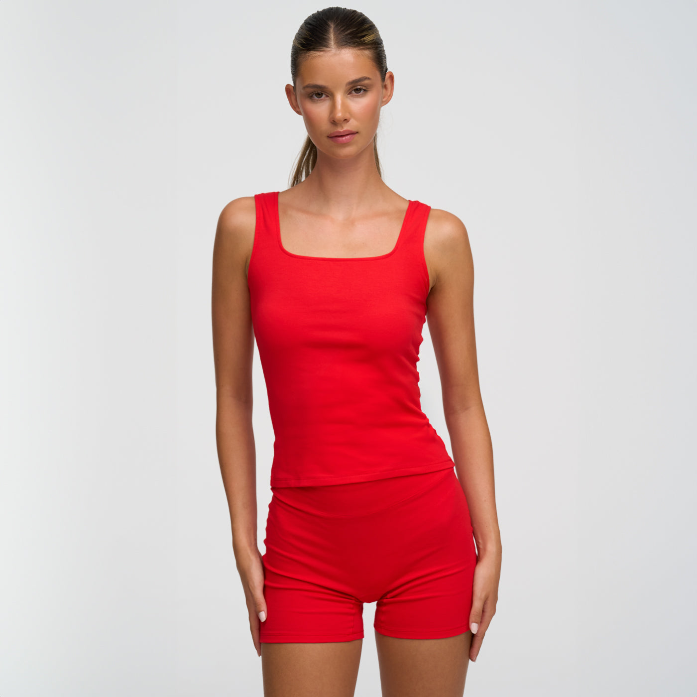 Cotton tank top with square neckline