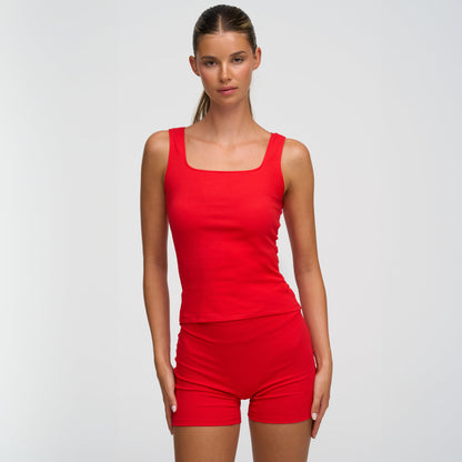 Cotton tank top with square neckline