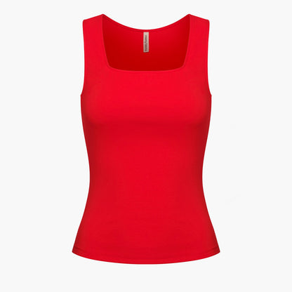 Cotton tank top with square neckline