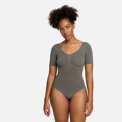 T-shirt bodysuit sculpting shapewear with thong - Secret Sale (#2)